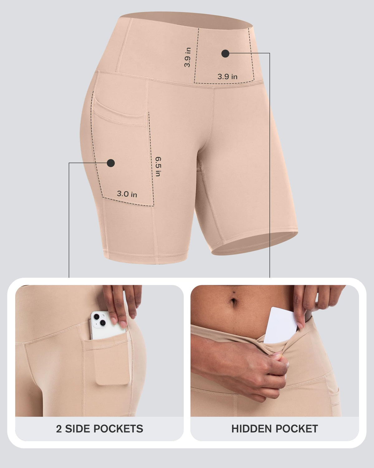 Womens Biker Yoga Shorts with Pockets: High Waisted Tummy Control Spandex Workout Athletic Gym Shorts 4 Packs(3'' 2Black,Skin,White, XL)