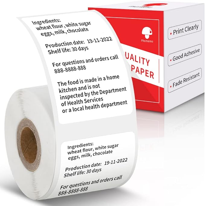 Phomemo Labels Thermal Printer Labels for M110 M200 M220 M221 M150 M250 M260 M108 M100 Label Printer, Thermal Paper for Small Business, Price Tags, Black on White 1.57"x2.36"(40x60mm), 130 Label/Roll