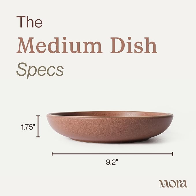 MORA Medium Dishes Set of 4, 30oz Ceramic Pottery Pasta Plate/Wide Bowls - Microwave, Oven and Dishwasher Safe - Harvest