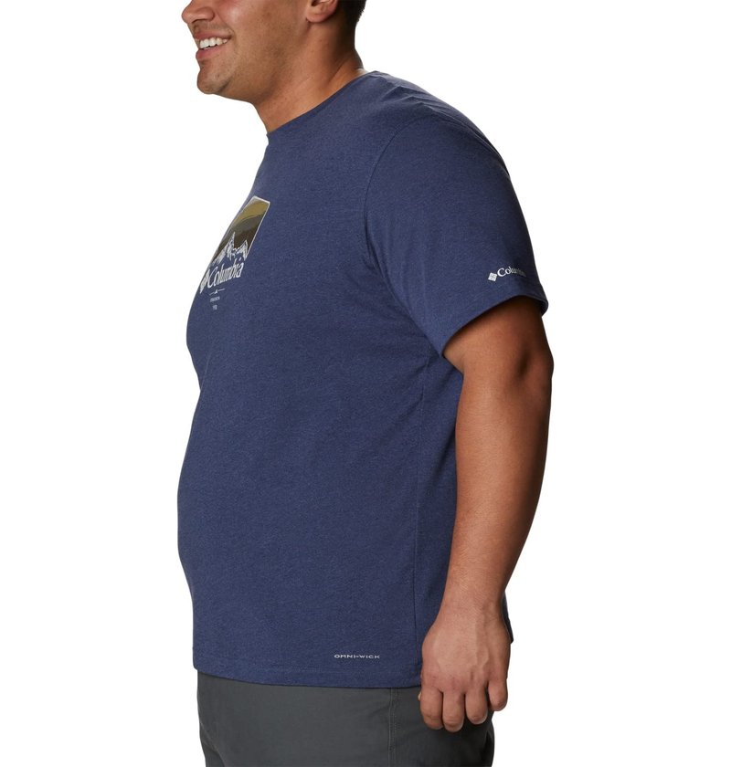 Columbia Men's Thistletown Hills Graphic Short Sleeve, Dark Mountain Heather/Hikers Graphic, 3X Tall