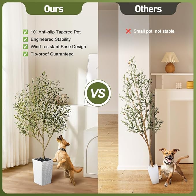 Artificial Olive Tree 6FT Indoor&Outdoor Faux Plant - UV Resistant Large Fake Tree with White Planter & Pebbles, Realistic Tall Potted Artificial Trees for Modern Home Decor Office Living Room VN132