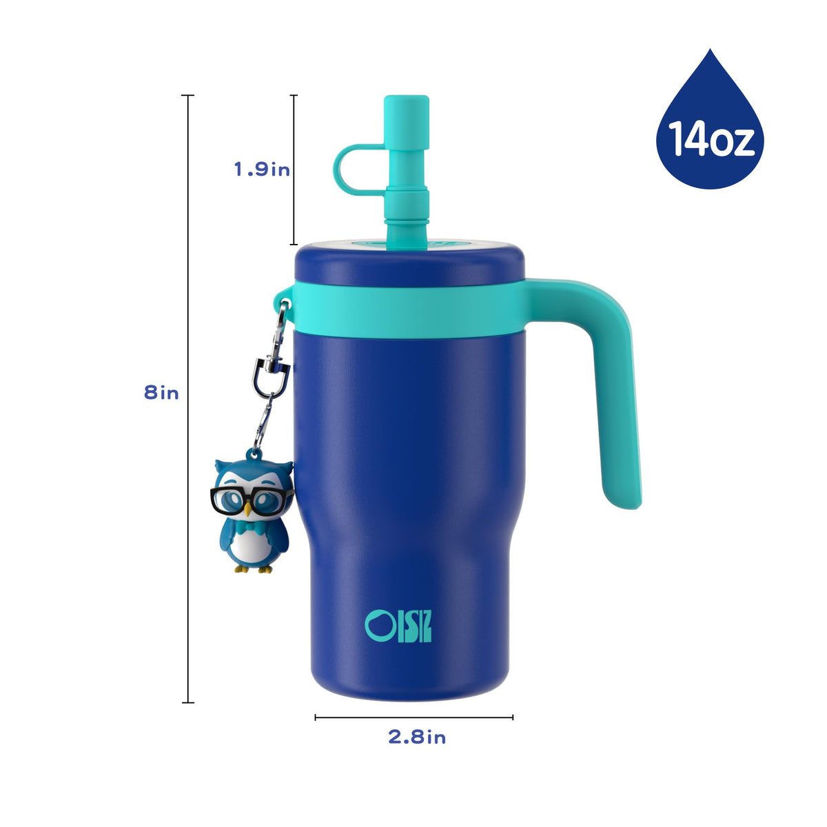 OISIZ 14oz Kids Tumbler with Straw Lid & Handle,Kids Cup with Animal Accessory for School,Kids Water Bottles with Dust-proof Cover,Leakproof Water Bottles,316 Stainless Steel,Keep Cold 24 Hours-blue