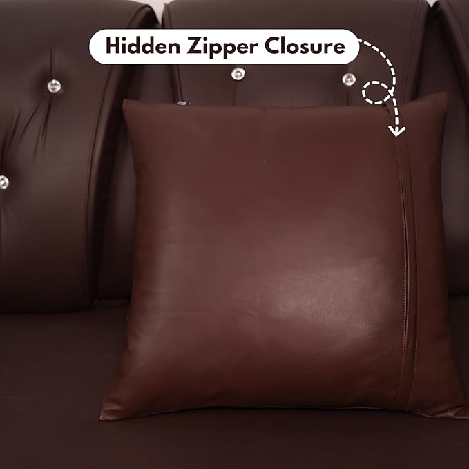 D DOLLY LAMB Lambskin Leather Pillow Cover - Sofa Cushion Case - Decorative Throw Covers for Living Room & Bedroom, 16x16 Inches - Dark Brown Plain Pack of 1