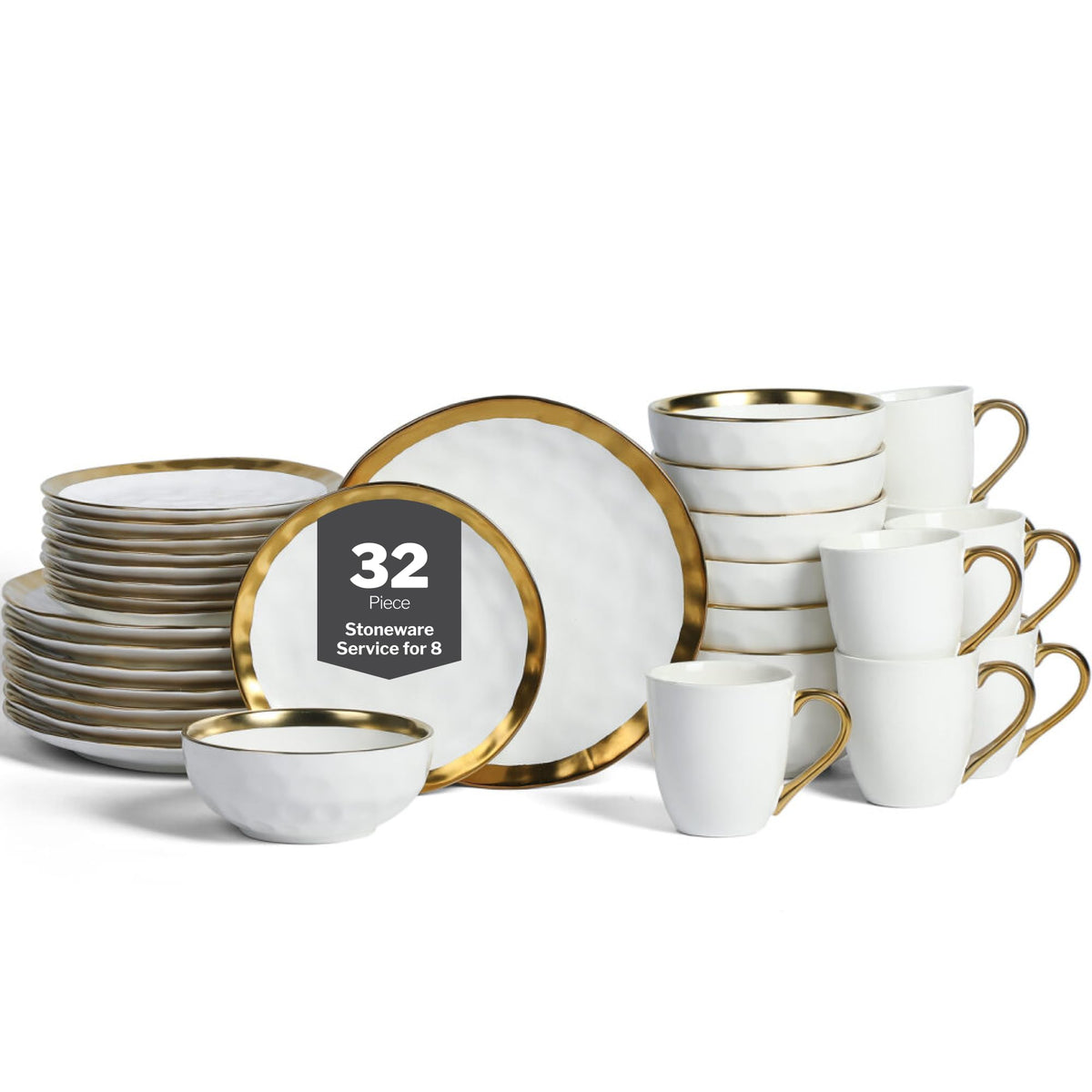 Stone Lain Porcelain 16 Piece Dinnerware Set, Service for 4, Blue and Golden Rim, Dark Blue