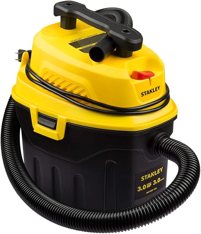STANLEY 3 Gallon Wet Dry Vacuum, 3 Peak HP Poly 2 in 1 Shop Vac with Powerful Suction, Portable Shop Vacuum Car Vacuum W/ 3 Horsepower Motor for Auto Detailing, Tight Space Garage,Van,Vehicle
