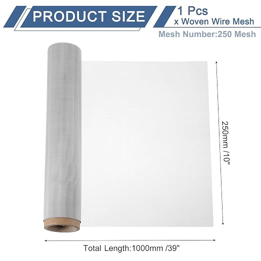 uxcell 250 Mesh 39" x 10" Woven Wire Mesh, 316 Stainless Steel Air Vent Filter