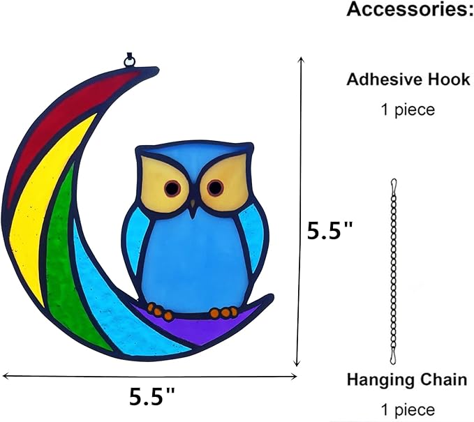 Stained Glass Owl Suncatcher Window Hanging Ornament, Stained Glass Birds Suncatcher for Window Decor,Owl Gifts for Women, Mom