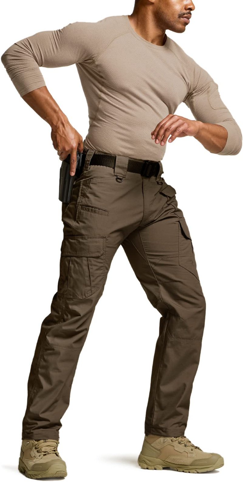 CQR Men's Tactical Pants, Water Resistant Ripstop Cargo Pants, Lightweight EDC Work Hiking Pants, Outdoor Apparel, Duratex Mag Pocket Tundra, 32W x 32L