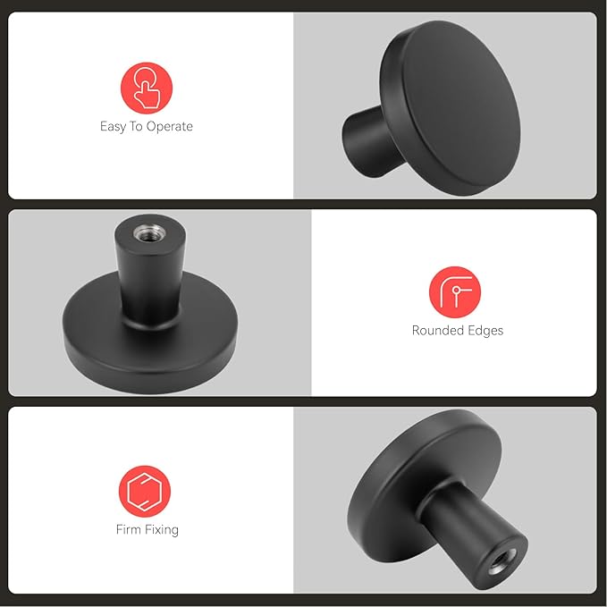homdiy 50 Pack Black Cabinet Knobs Round Matte Kitchen Handles Zinc Alloy Metal Hardware for Dresser Drawer Desk Cupboard