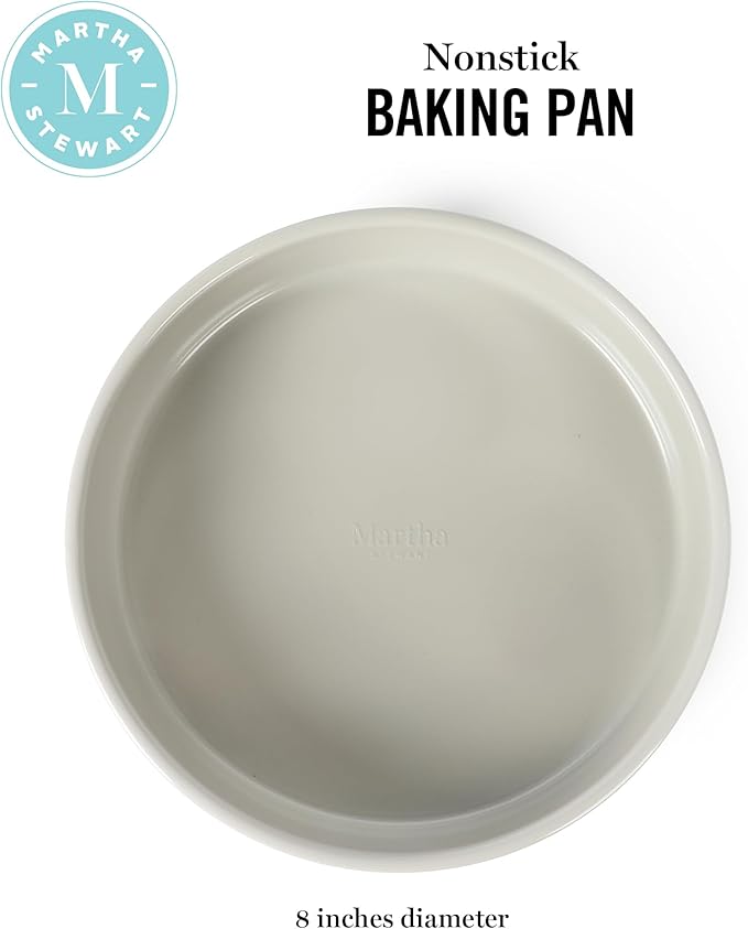 Martha Stewart Gallen 8 Inch Round Nonstick Carbon Steel Cake and Bake Pan – Cool Grey, Durable Bakeware for Even Baking and Easy Release