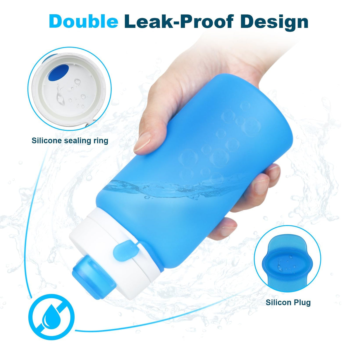 2 Pack Collapsible Water Bottles, 19oz Foldable Silicone Travel Bottles