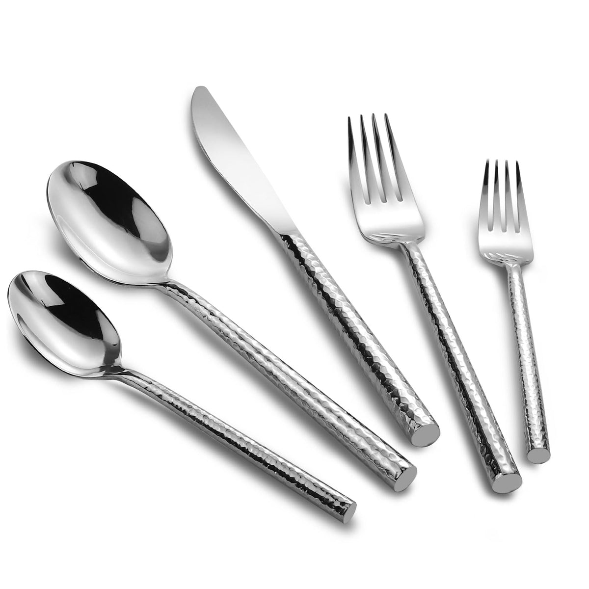 Kelenfer Gold Flatware Set Round Hammered Handle 20 Pieces Service for 4