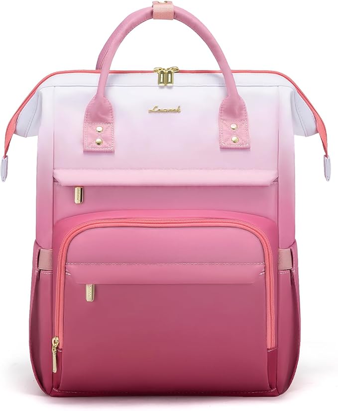 LOVEVOOK Gradient Laptop Backpack for Women,15.6 Inch Work Computer Bakcpack Purse Laptop Bag With Anti-Theft Pocket,Waterproof Carry on Teacher College Backpack for Travel,Pink-White