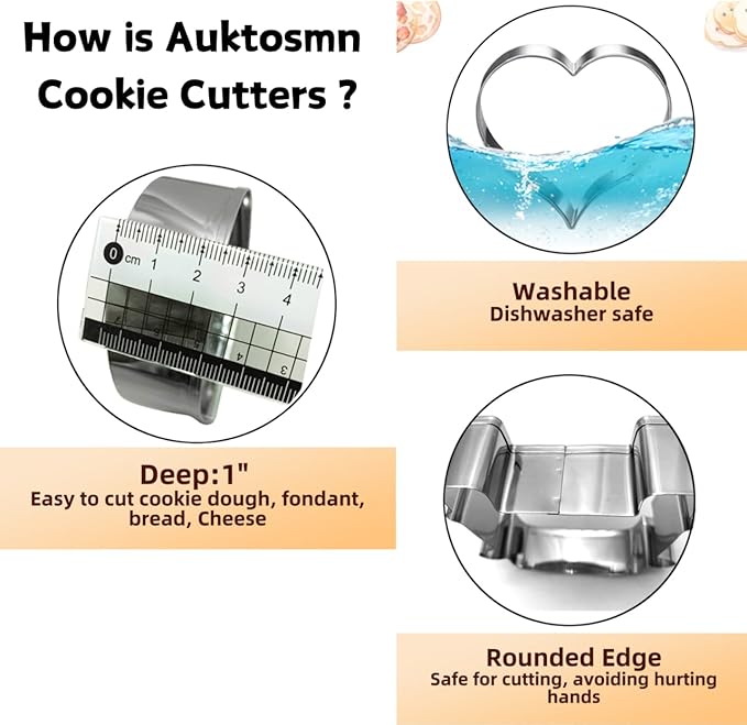 Auktosmn Football Cookie Cutter Set-6 Piece-4.5" 4.0" 3.5" 3.0" 2.5" 2"-Dishwasher Safe-Sports Cookie Cutters Bread and Fondant Baking Molds for Party