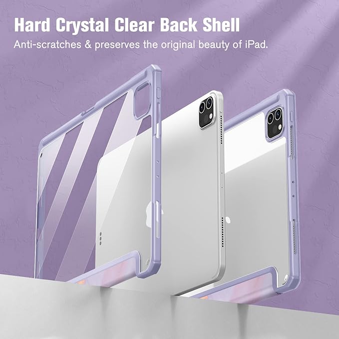 Fintie Hybrid Slim Case for iPad Pro 11-inch (4th / 3rd Generation) 2022/2021 - [Built-in Pencil Holder] Shockproof Cover w/Clear Transparent Back Shell, Also Fit iPad Pro 11" 2nd Gen, Lilac Marble