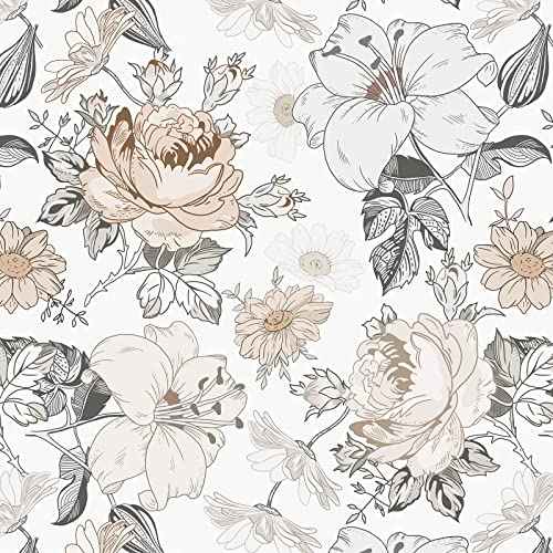 Hopepak Floral Peel and Stick Wallpaper for Bedroom Modern Farmhouse Flower Wall Paper Self Adhesive Removable Contact Paper for Cabinets Bathroom Nursery Shelf Drawer 15.5'' x 78.7''