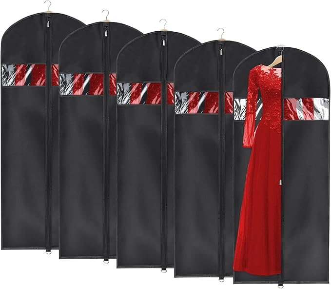 Univivi Garment Bag Suit Bag for Storage and Travel 60 inches, Lightweight Study Full Zipper Washable Suit Cover for Dresses, Suits, Coats, Set of 5