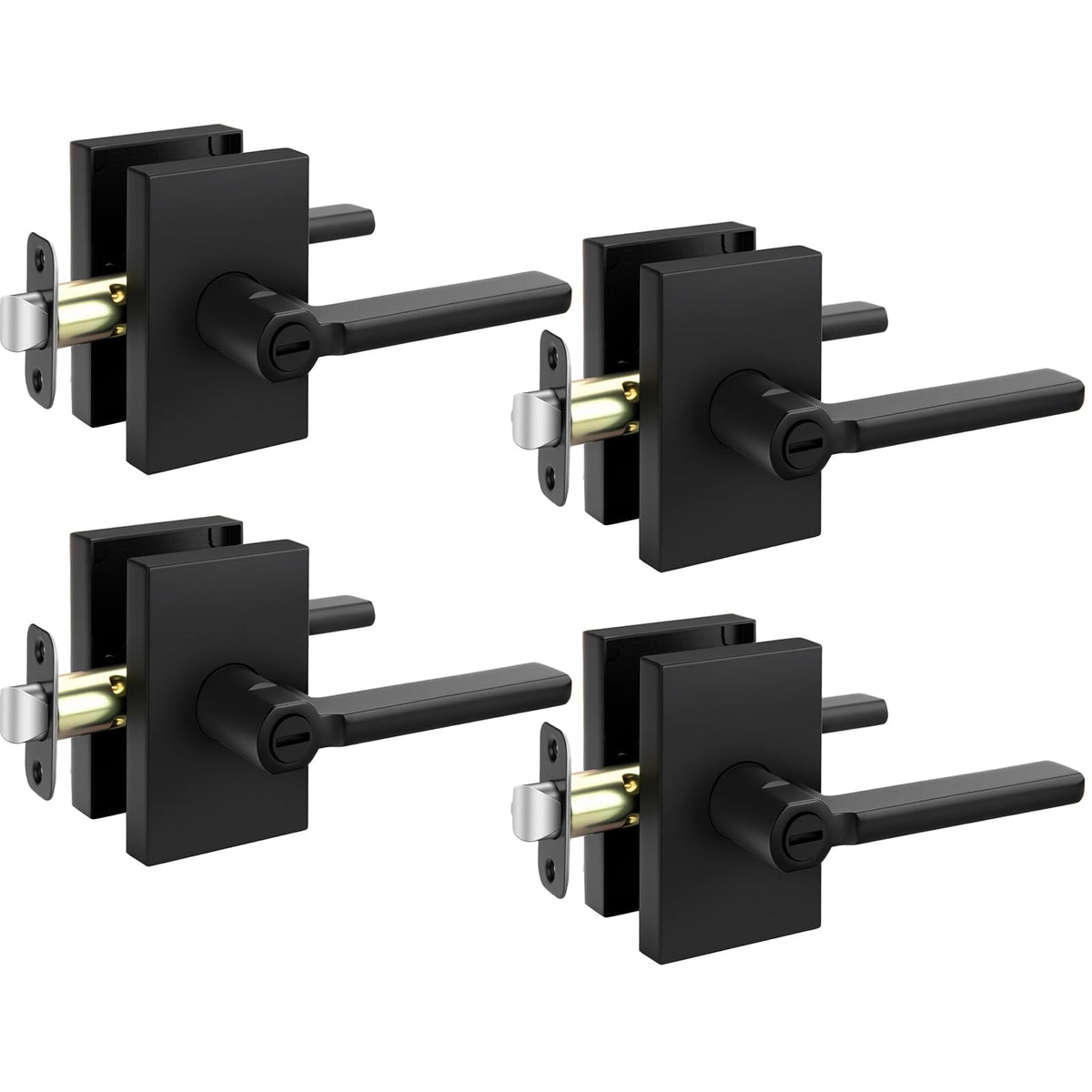 Goldenwarm Black Door Handles Interior,Matte Black Privacy Door Handle for Bedroom Bathroom, Keyless Door Lever Adjustable & Reversible,4 Pack