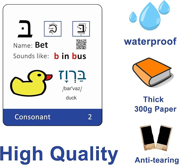 Hebrew Biblical Alphabet Syllabary Flash Cards – Alef Bet Letter Educational Jewish Language Learning Flashcards