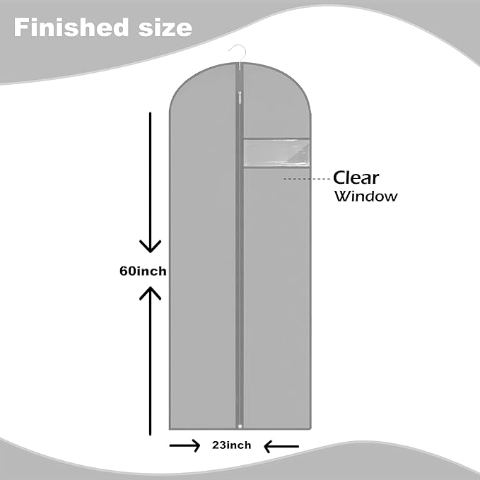 Dress Bags for Gowns Long, 60'' Garment Bags for Hanging Clothes, Suit Bag Cover for Storage and Travel (Grey)