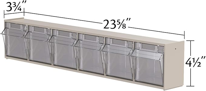 Akro-Mils TiltView Plastic Storage Cabinet with 6 Tilt Out Bins, Horizontal Plastic Parts Organizer, Teacher Toolbox, and Office Supply Organizer, 23-5/8" W x 3-1/2" H x 3-3/4" D, Stone