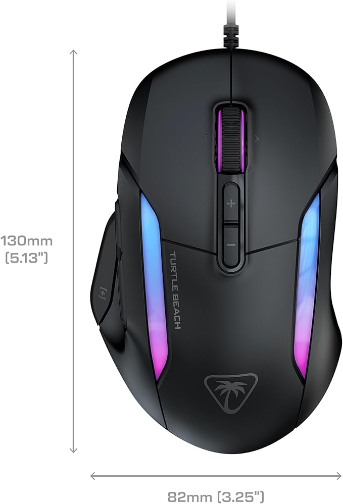 Turtle Beach Kone II Wired RGB Gaming Mouse, 26000 DPI Optical Sensor, 100M Click Life Optical Switches, 23 Customizable Inputs, Ergonomic Design, 4D Scroll Wheel, Pure PTFE Glides - Ash Black