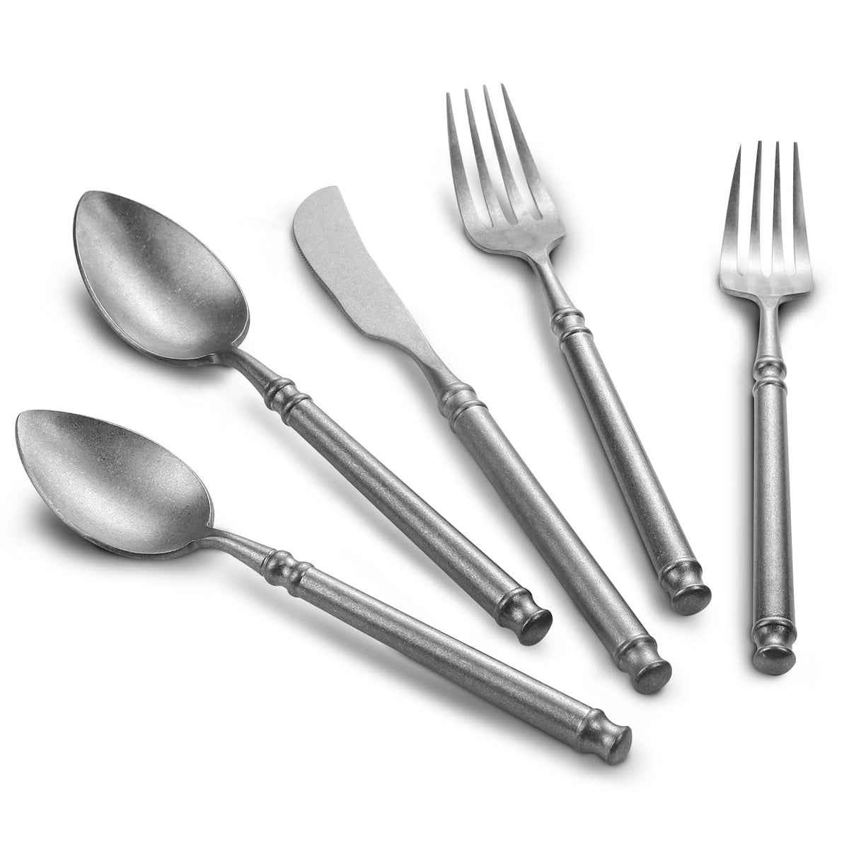 Kelenfer Gold Flatware Set Round Hammered Handle 20 Pieces Service for 4