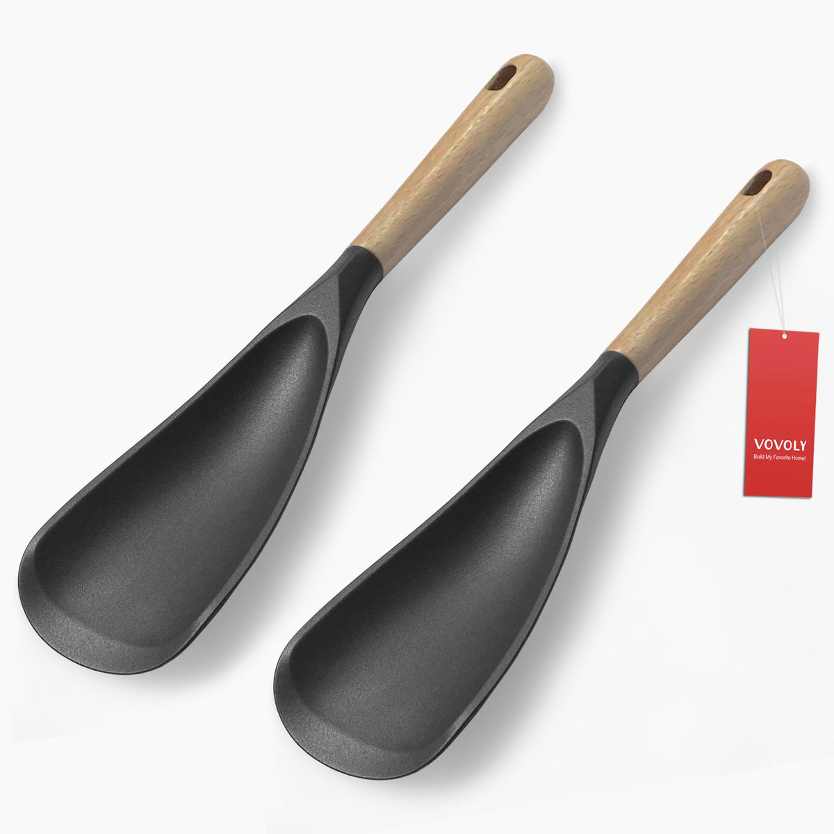 Vovoly Cooking Spoon, Nonstick Silicone Spatula Spoon, Black,11"