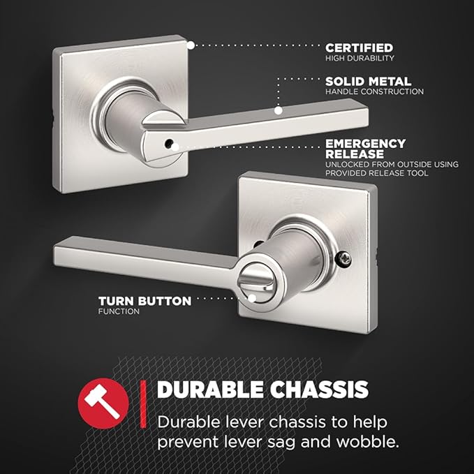 Kwikset Casey Hallway Passage and Bed/Bath Privacy Door Handle 10 Pack, 5 Passage Levers and 5 Privacy Levers, Satin Nickel Reversible Interior Handles with Mircoban Protection