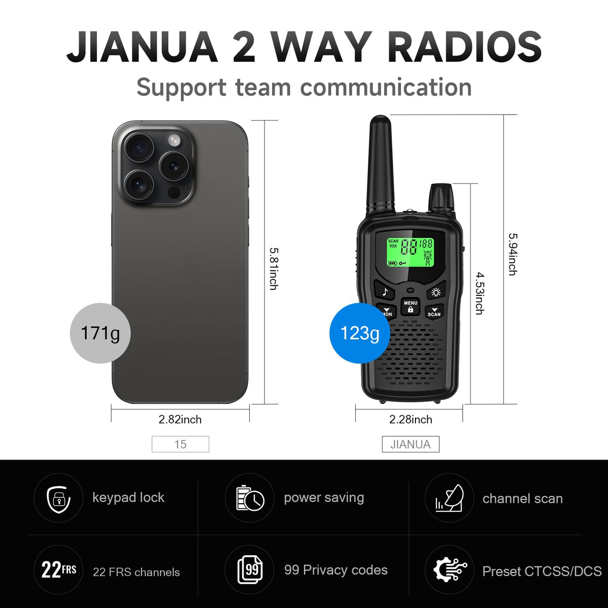 Walkie Talkies for Adults Long Range, Rechargeable Walkie Talkie 22 FRS Channels Two Way Radios with Noise Reduction, Volume Adjustment, LED Flashlight,1200mAh Rechargeable Battery (4 Pack Black)