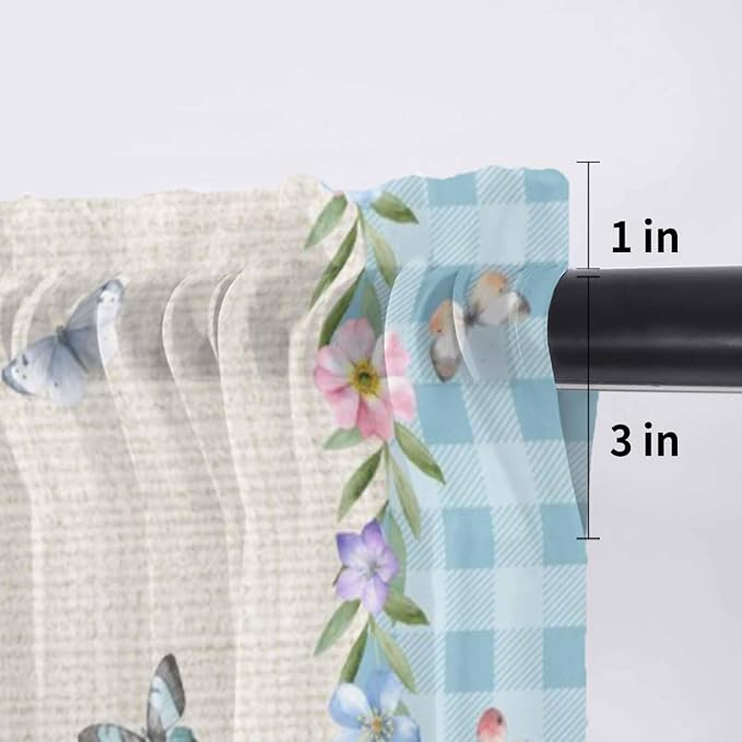 Easter Sheer Valances for Windows 42"x12", Light Filtering Kitchen Curtains