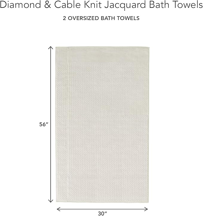 Texere 100% Organic Cotton Jacquard 650 GSM Premium Bath Towel Sets - Extra Absorbent Quick Dry and Plush (Cable, Birch, 2 Bath Towels)