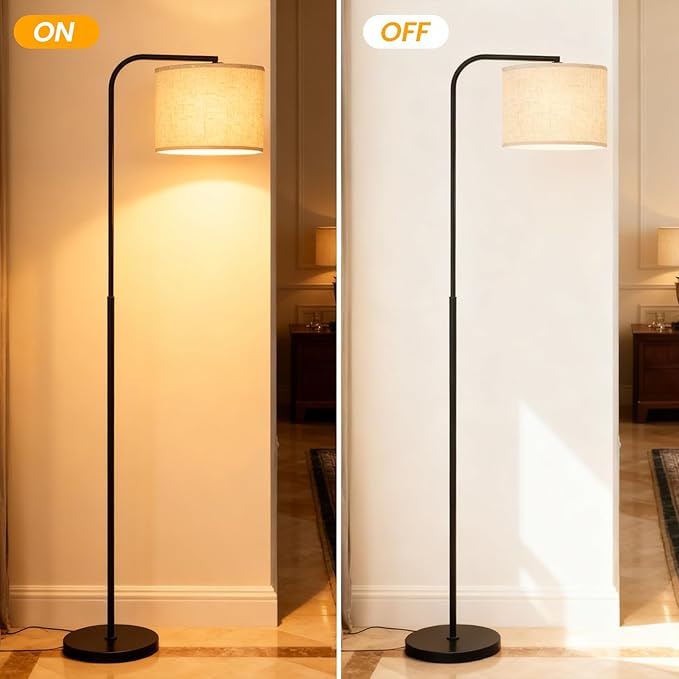 Floor Lamp for Living Room and Bedroom - Modern Standing Lamps Tall with Led Blub and Dimmable Light - Black Arc Room Lights with Shade for Home Decor, Office, Corner and Reading