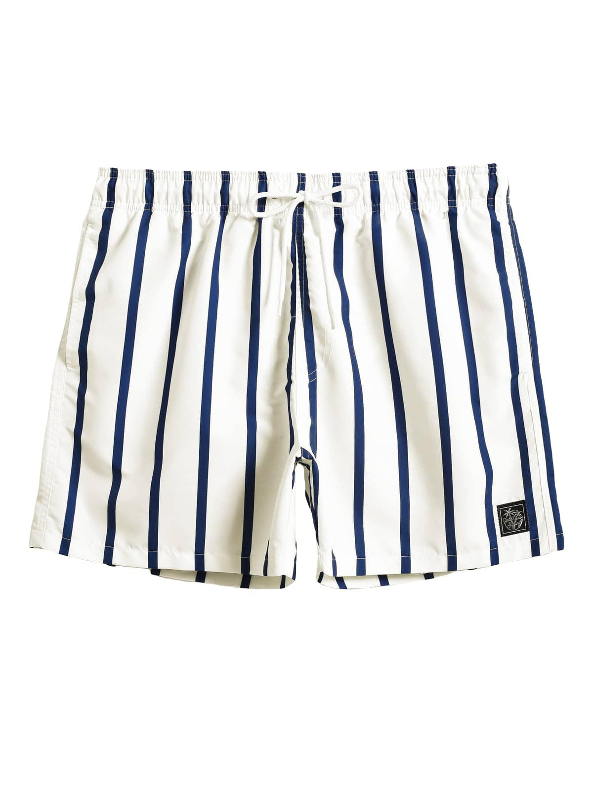 COZYEASE Men's Swim Trunks Quick Dry Elastic Drawstring Casual Print Workout Beach Shorts White Striped M