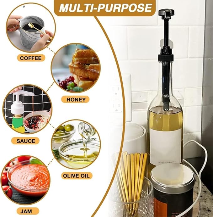 12 Pcs Syrup Pumps Dispenser, Compatible with 25.4 Oz/750ml Bottles, Great for Home & Coffee Bar Drinking Mixes, Tea, Beverage, Cocktails, Plus Spoons(Gold 5.23")