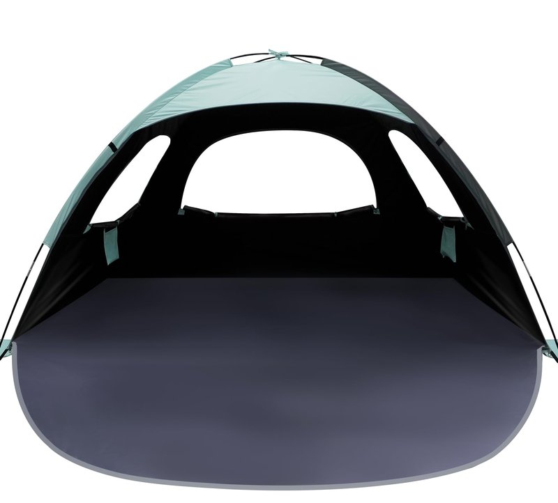 WhiteFang Beach Tent Anti-UV Portable Sun Shade Shelter for 3 Person with Blackout Shelter, Extendable Floor with 3 Ventilating Mesh Windows Plus Carrying Bag, Stakes and Guy Lines (Mint Green)