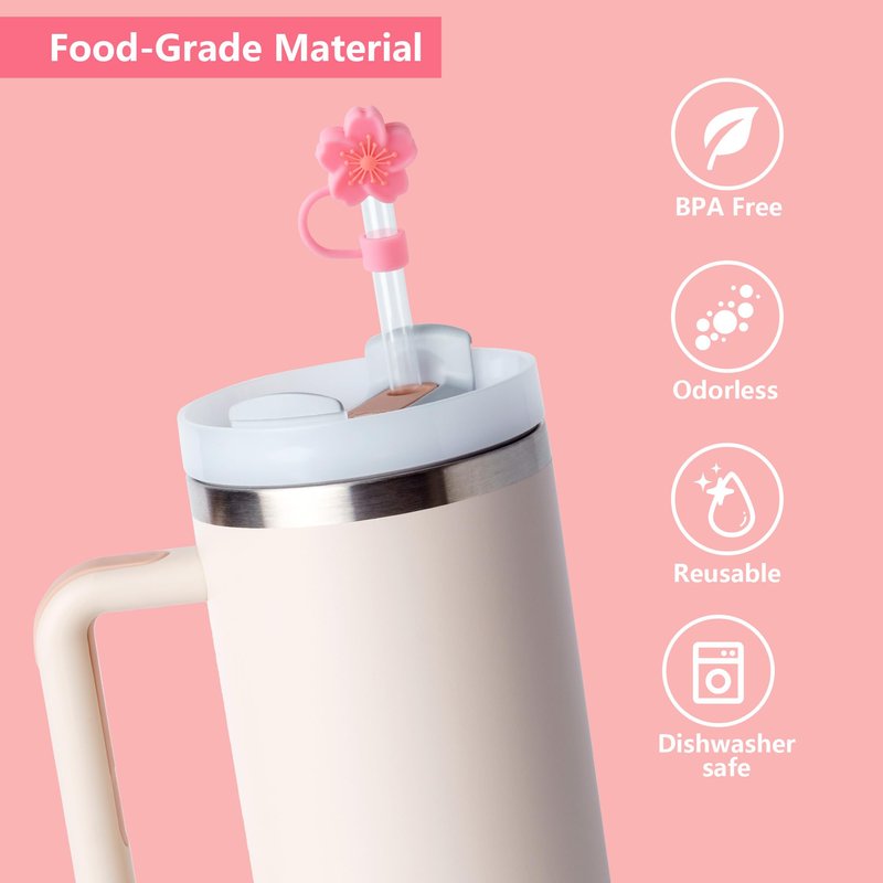 6PCS Flower Silicone Straw Covers Toppers for Stanley Cups 30&40 Oz Accessories, Reusable Straw Tips Protectors for Stanley Cup 10mm 0.4in Straws