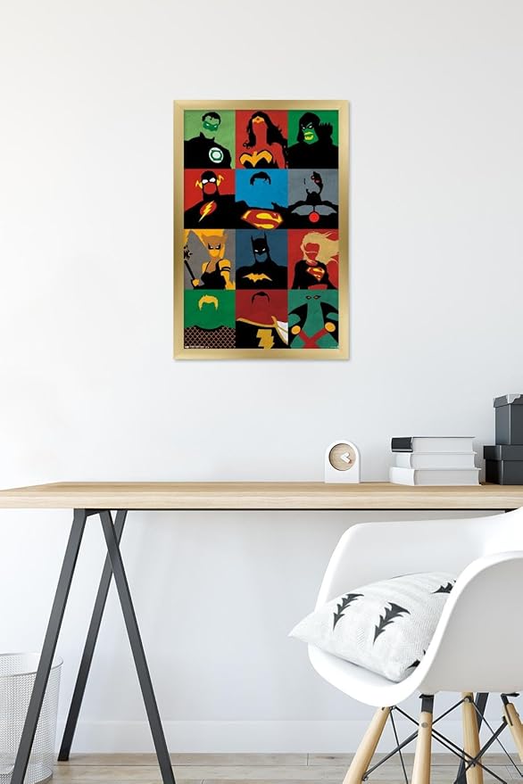 Trends International DC Comics - Justice League - Minimalist Wall Poster, 14.725" x 22.375", Gold Framed Version