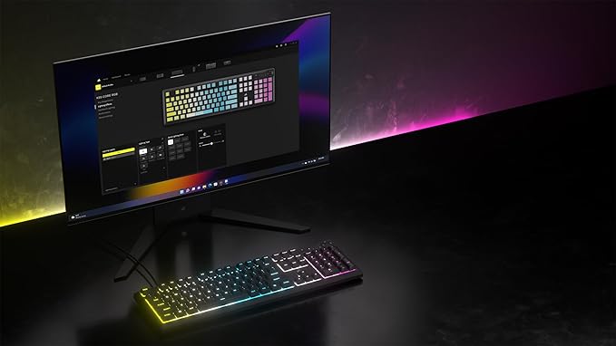 Corsair K55 CORE RGB Membrane Wired Gaming Keyboard – QWERTY US Layout – Quiet, Responsive Switches – Spill Resistance – Ten-Zone RGB – Media Keys – iCUE Compatible – PC, Mac – Black