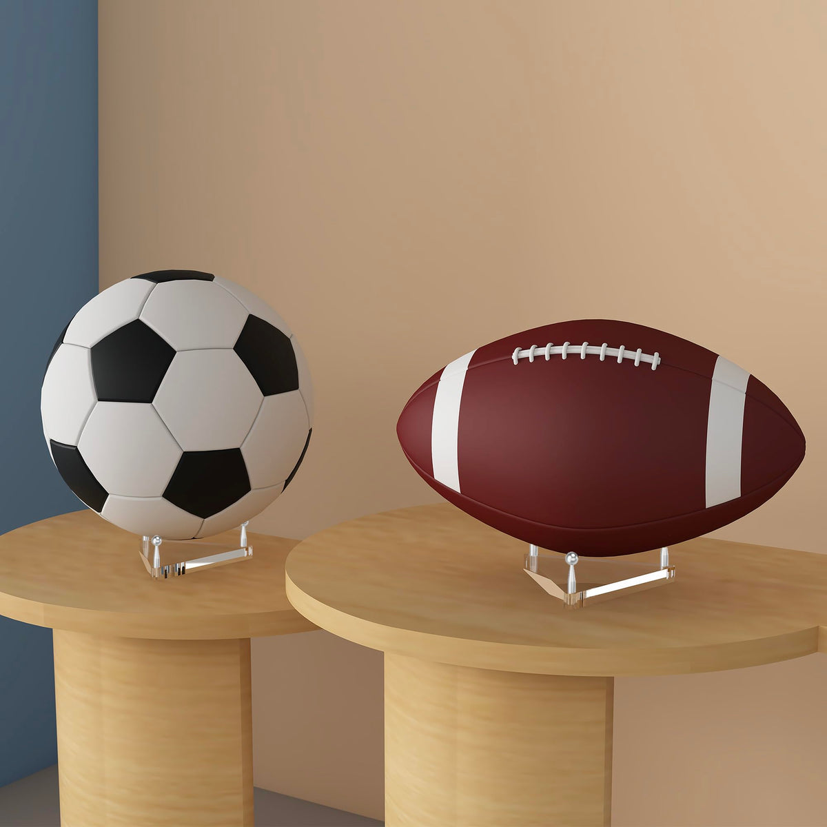SVENJBB Clear Acrylic Basketball Holder, Display Stand for Football, Soccer, Volleyball, Acrylic Ball Stand with Rubber Feet and Silver Pegs for Displaying Sports Memorabilia, 4 Pack