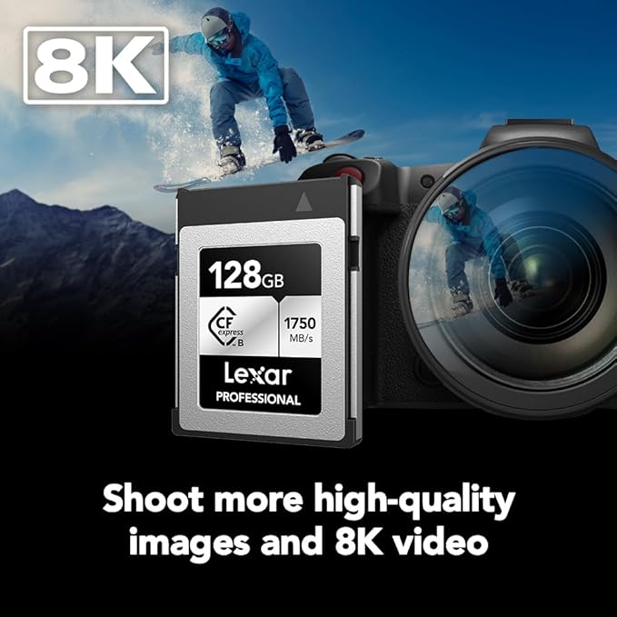Lexar 128GB Professional CFexpress Type B Silver Series Memory Card, for Photographers, Videographers, Up to 1750/1300 MB/s, 8K Video (LCXEXSL128G-RNENG)