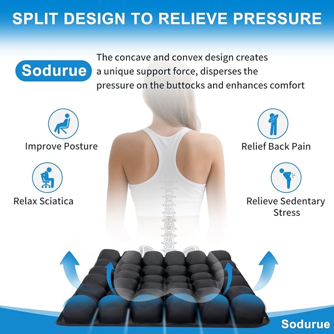 Sodurue Travel Cushion Airplane seat,Airplane seat Cushion for Long Flights,Press Type air Inflatable Wheelchair seat Cushion for Car,Office,Stadium,Ergonomic Comfort Support,Heavy Duty (49 Air Bag)