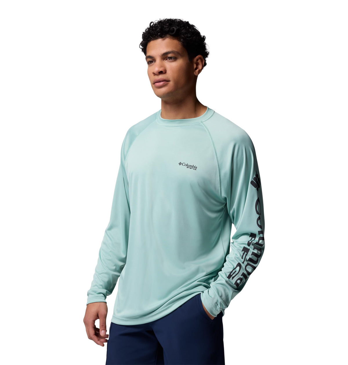 Columbia Men's PFG Terminal Tackle Long Sleeve Fishing Shirt, Misty Jade/Shark Logo, X-Large Tall