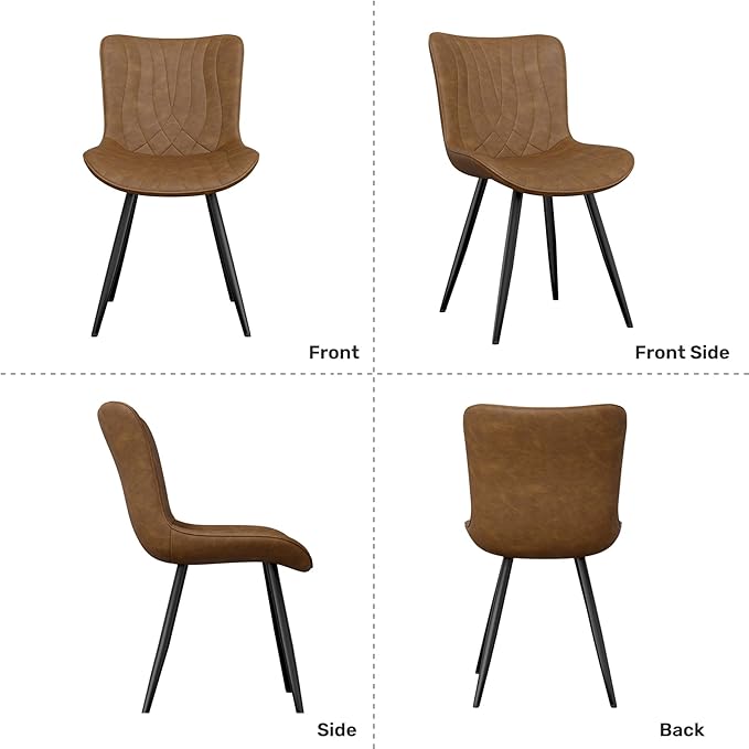 Dining Chair Set of 4 PU Leather Dining Room Chairs Upholstered Comfy Dining Chairs Modern Kitchen Armless Side Chair with Sturdy Metal Legs,Brown