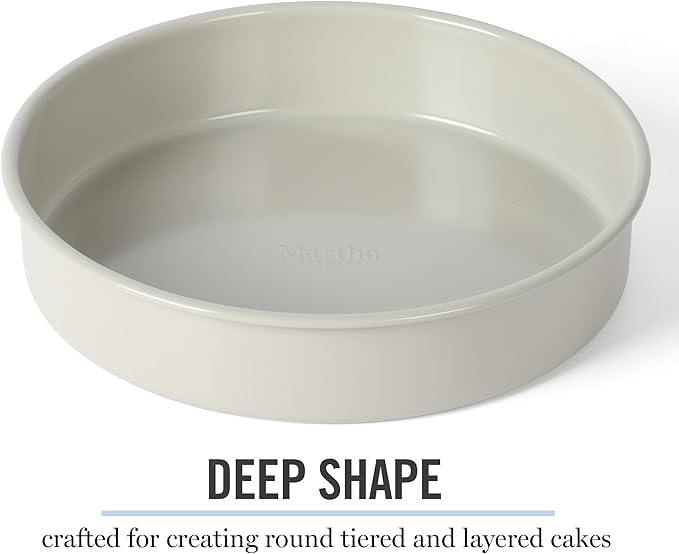 Martha Stewart Gallen 8 Inch Round Nonstick Carbon Steel Cake and Bake Pan – Cool Grey, Durable Bakeware for Even Baking and Easy Release
