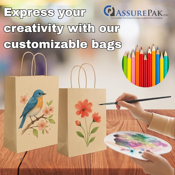 ASSUREPAK Kraft DIY Paper Bags, 18" x 7" x 18.5", 110 GSM, 200 Count