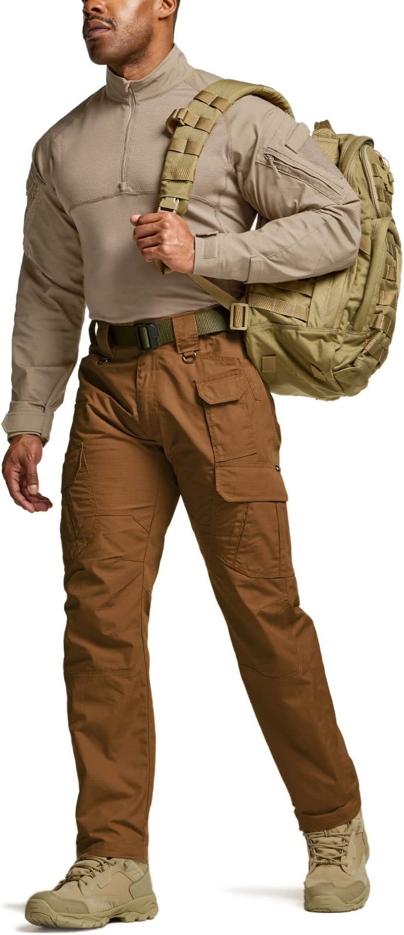 CQR Men's Tactical Pants, Water Resistant Ripstop Cargo Pants, Lightweight EDC Work Hiking Pants, Outdoor Apparel, Duratex Mag Pocket Copper Brown, 34W x 32L