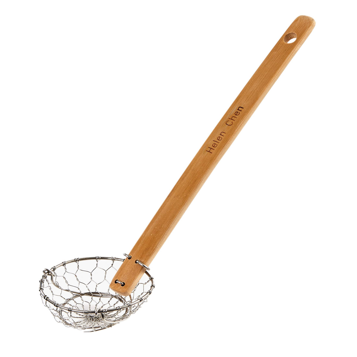 Helen's Asian Kitchen Deep Spider Strainer, 6-Inch Stainless Steel Mesh Basket With Bamboo Handle, For Noodles, Dumplings, Wontons, Deep Frying, And Draining Tasks