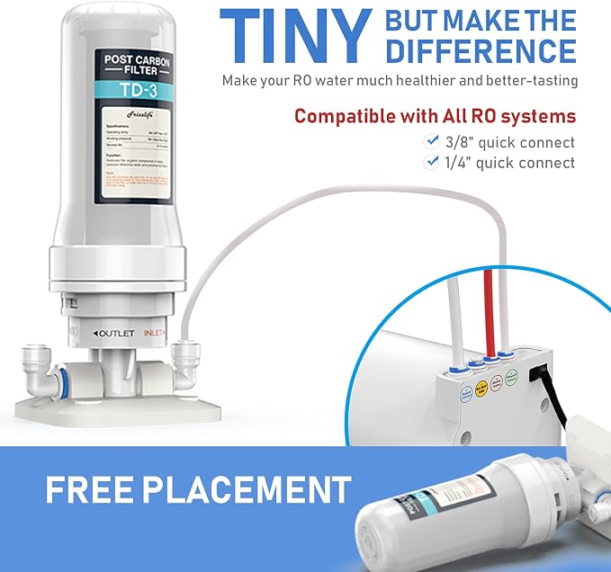 Frizzlife TD-3 Inline Water Filter, Fast Replacement Post Water Filter Removes