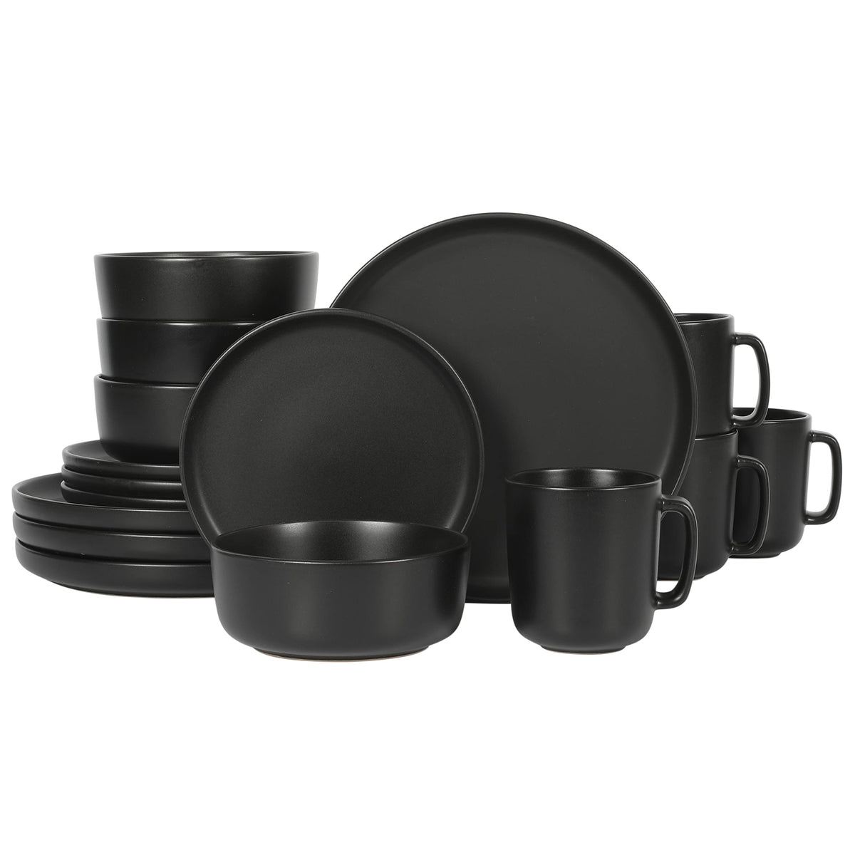 Gibson Home Zuma 16 Piece Round Kitchen Dinnerware Set, Dishes, Plates, Bowls, Mugs, Service for 4, Matte Stoneware, White